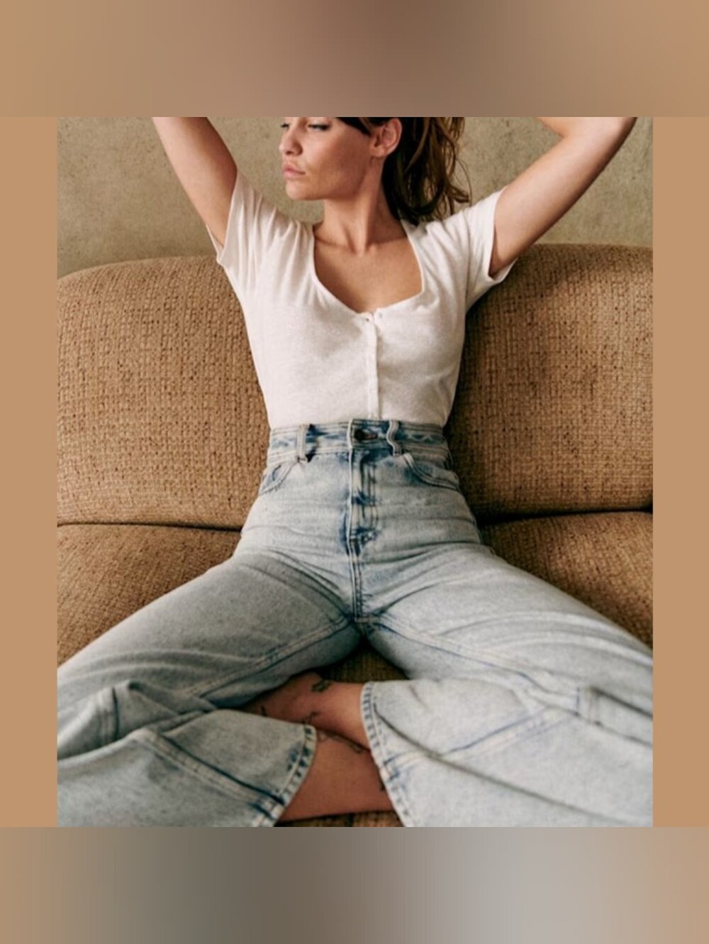Sézane Le Crop Wide Leg Jeans FR 36 US Size 4 Edge Blue Light Wash Organic EUC!